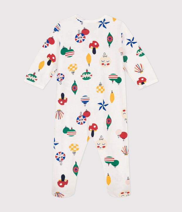 Pijama de felpa cepillada con estampado de bolas de Navidad para beb&eacute; blanco/multicolor