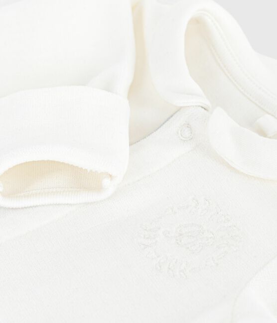 Pijama de terciopelo con cuello liso para bebé blanco MARSHMALLOW