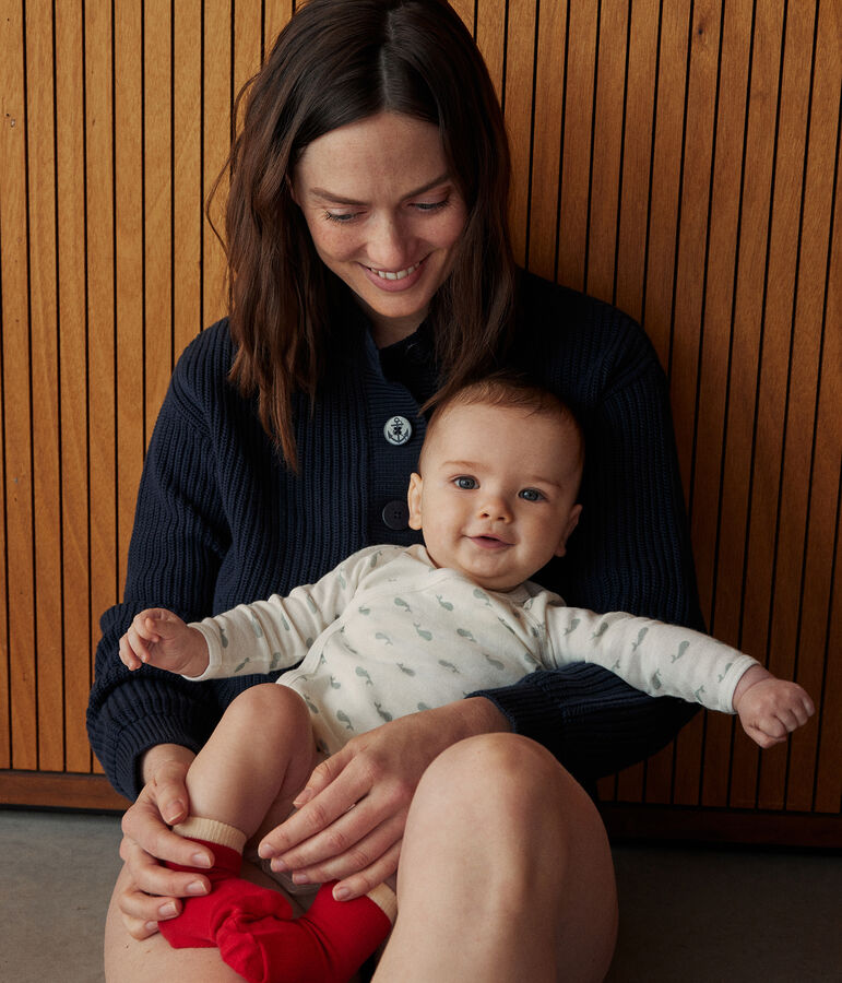 Body cruzado de manga larga de algod&oacute;n para beb&eacute; blanco/verde