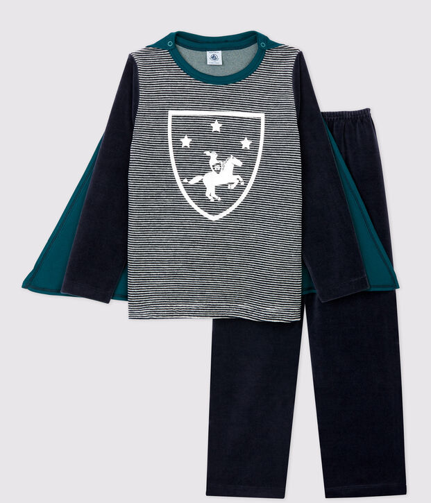 Pijama de caballero de ni&ntilde;o de terciopelo azul/multicolor