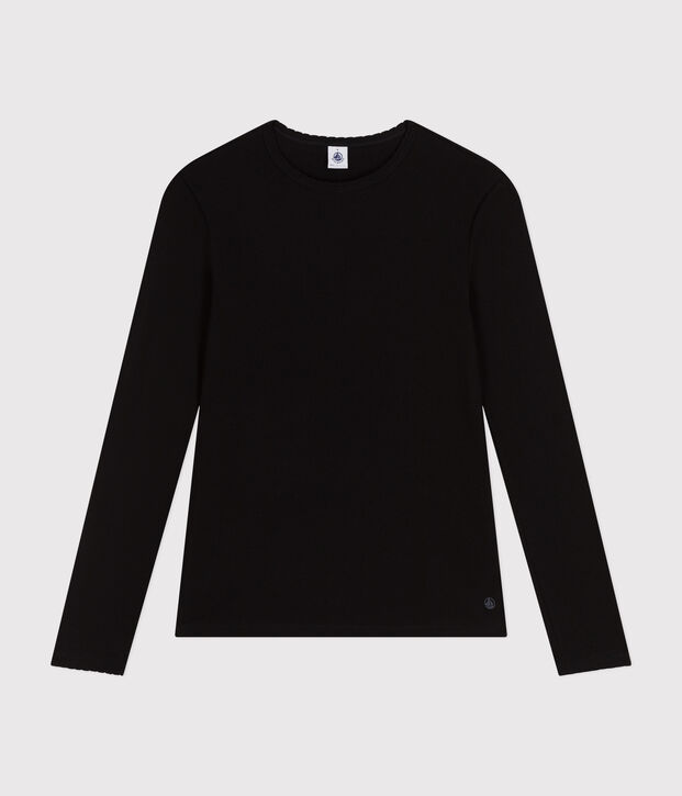 Camiseta L'ICONIQUE de algod&oacute;n de punto cocotte para mujer negro