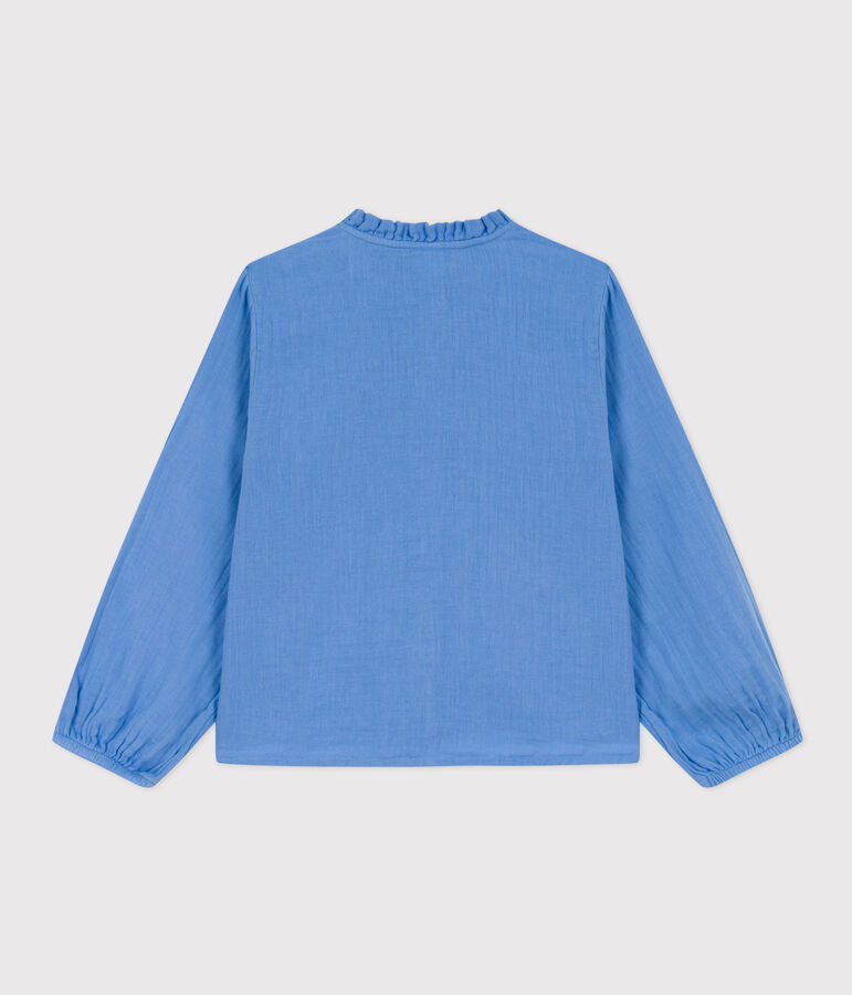 Blusa de gasa de algod&oacute;n lisa para ni&ntilde;a azul