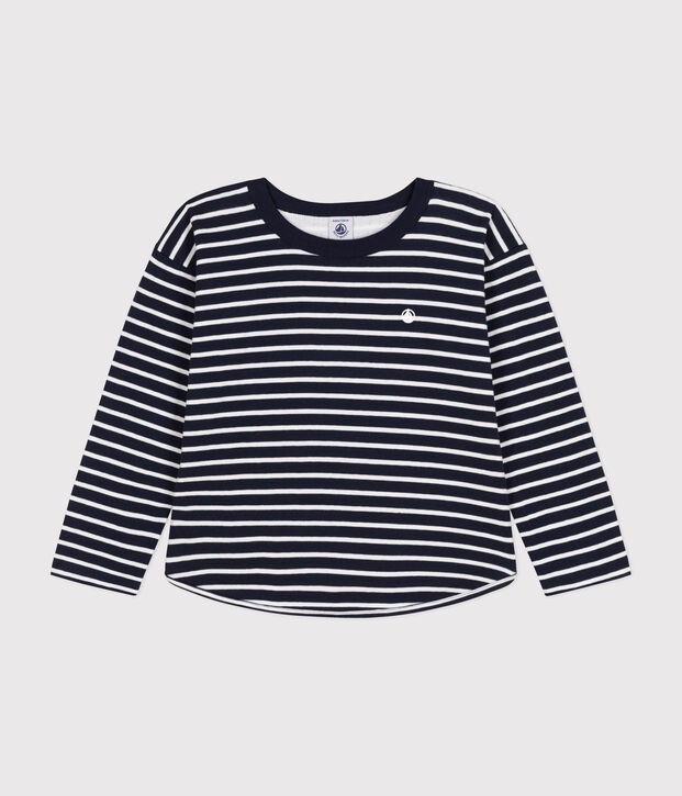 Camiseta de manga larga de t&uacute;bico para ni&ntilde;o. azul/blanco