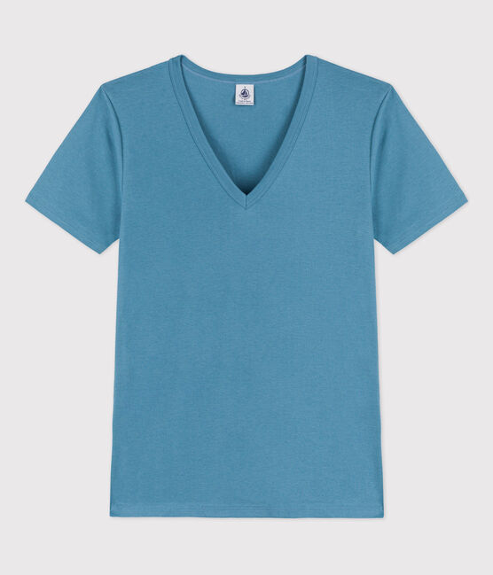 Camiseta L'ICONIQUE de algodón con cuello de pico para mujer azul LAVIS