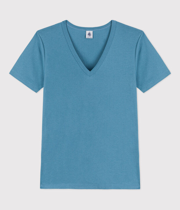Camiseta L'ICONIQUE de algod&oacute;n con cuello de pico para mujer azul