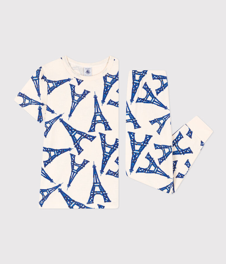 Pijama de manga corta de algod&oacute;n para ni&ntilde;o/ni&ntilde;a crudo/multicolor