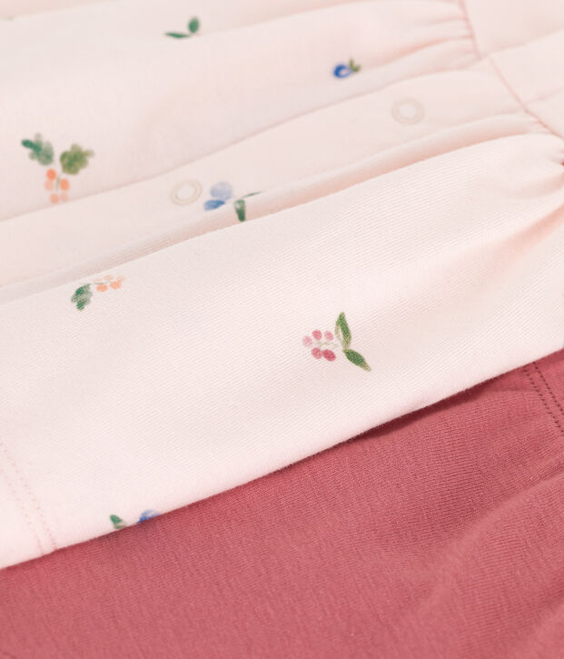 Conjunto de dos piezas de algod&oacute;n con blusa con volante para reci&eacute;n nacido rosa/multicolor