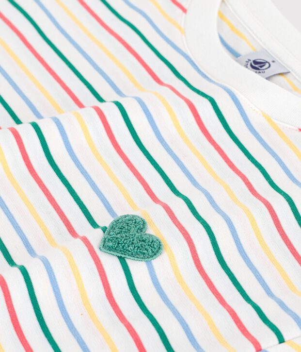 Camiseta de algod&oacute;n de manga corta a rayas para mujer blanco/multicolor