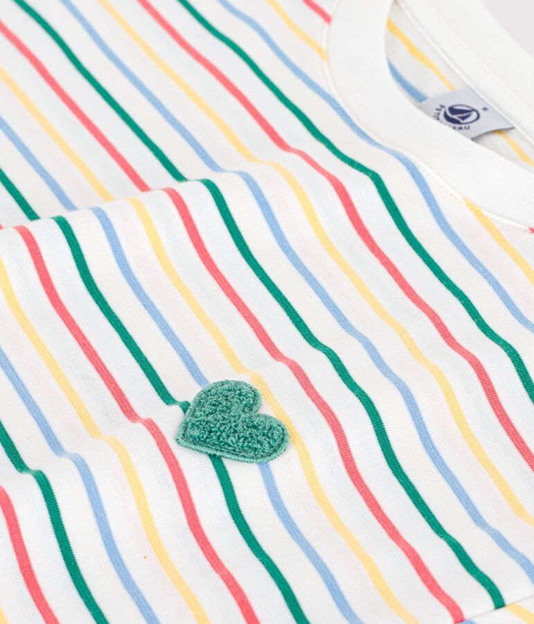 Camiseta de algod&oacute;n de manga corta a rayas para mujer blanco/multicolor