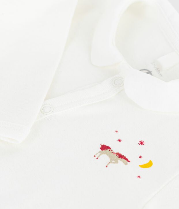 Pijama sin pies de algod&oacute;n liso para beb&eacute; blanco