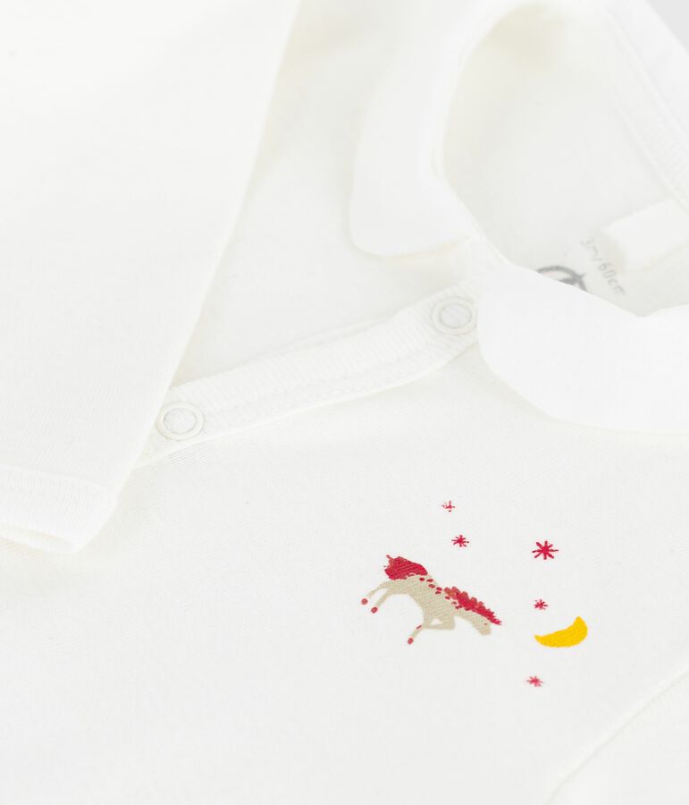 Pijama sin pies de algod&oacute;n liso para beb&eacute; blanco