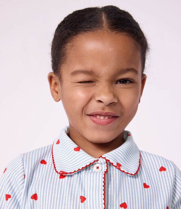 Pijama infantil abotonado de algod&oacute;n con estampado de corazones blanco/multicolor