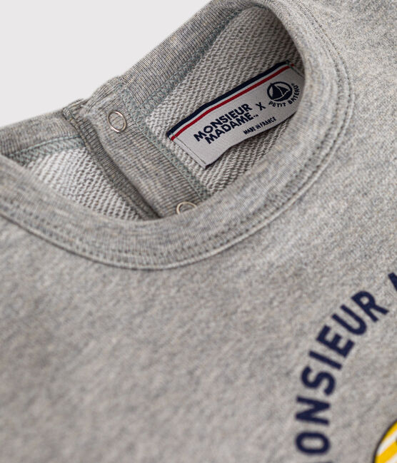 Sudadera Monsieur Madame de muletón de bebé gris CHATON CHINE