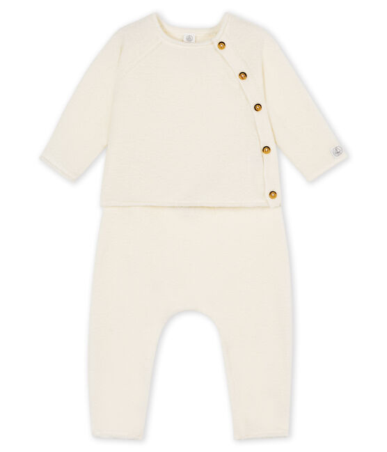 Conjunto de dos piezas para bebé niño, lana merinos y poliéster blanco MARSHMALLOW