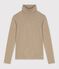 Camiseta lisa de cuello alto de algod&oacute;n para mujer beige