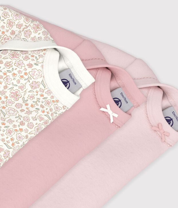 Juego de bodis de algod&oacute;n de manga larga con estampado de flores para beb&eacute; multicolor