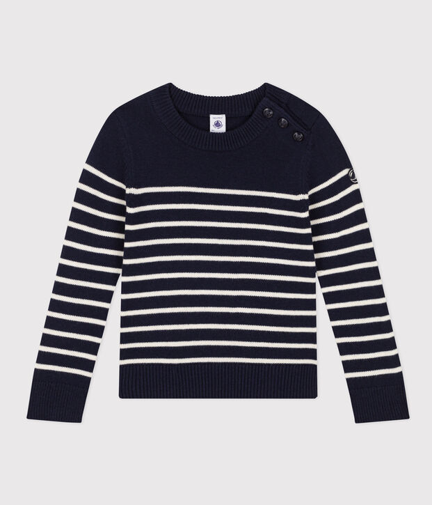 Jersey de lana y algod&oacute;n de ni&ntilde;a/ni&ntilde;o azul/blanco