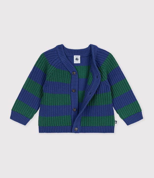 C&aacute;rdigan tricotado de lana y algod&oacute;n a rayas para beb&eacute; multicolor/verde