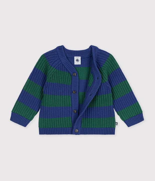 C&aacute;rdigan tricotado de lana y algod&oacute;n a rayas para beb&eacute; multicolor/verde