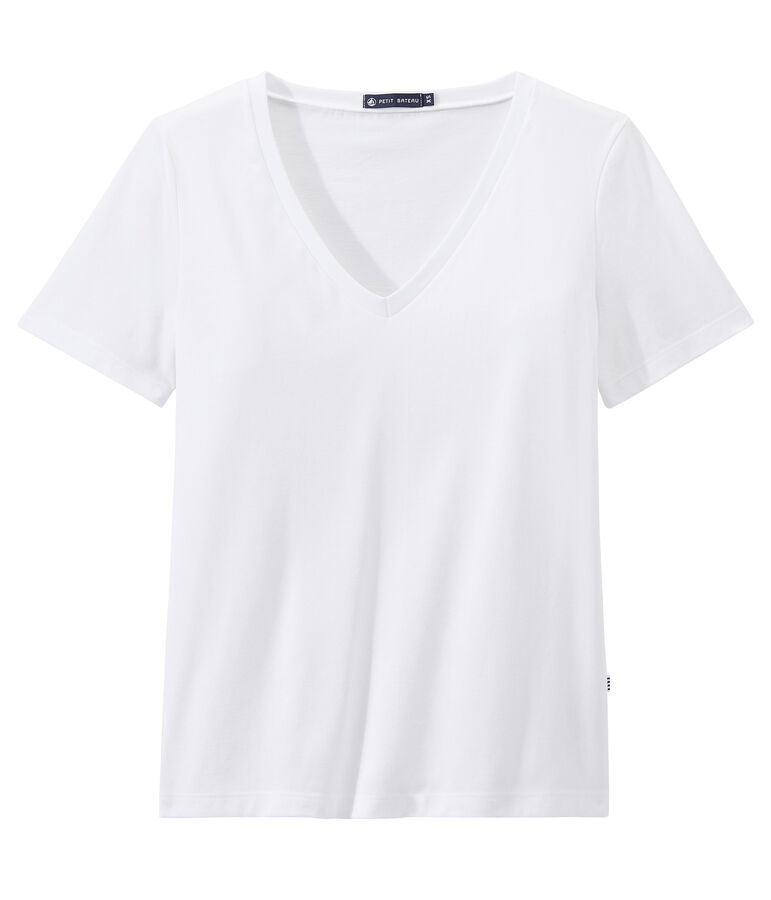 Camiseta en jersey ligero con cuello en pico para mujer blanco