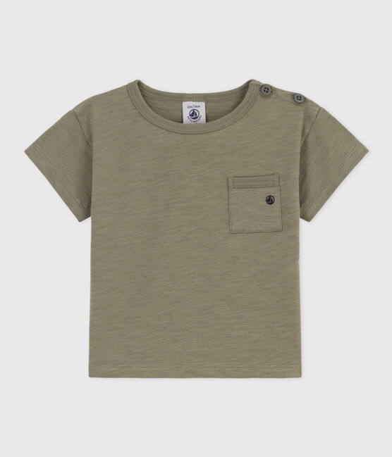Camiseta de manga corta de punto flameado para bebé verde MARECAGE