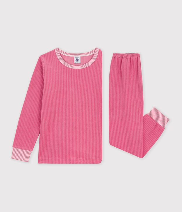Pijama infantil liso de pana rosa