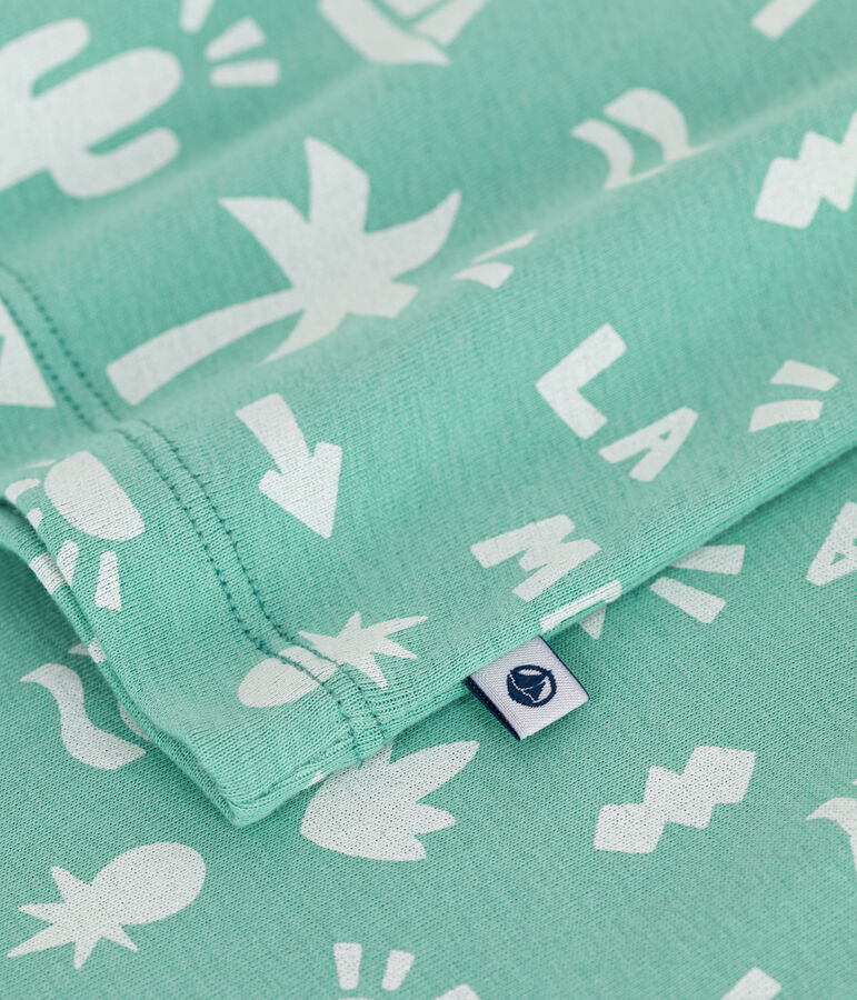 Pijama corto infantil de algod&oacute;n con estampado verde/blanco