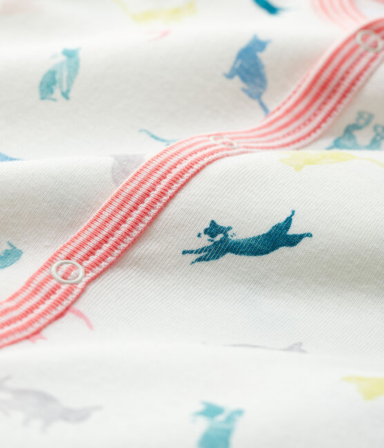 Pijama enterizo sin pies con gatitos de canalé de bebé blanco MARSHMALLOW/blanco MULTICO