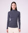 Camiseta de cuello alto de algod&oacute;n a rayas para mujer azul/blanco