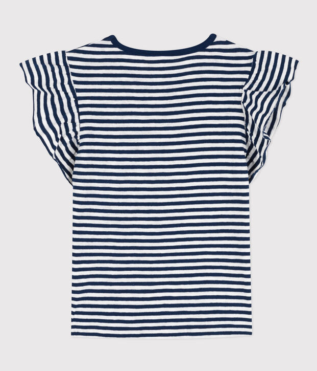 Camiseta de algod&oacute;n a rayas para ni&ntilde;a azul/blanco