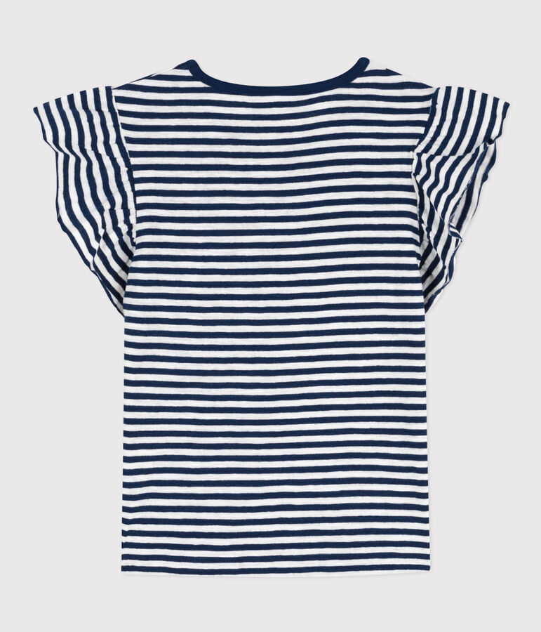 Camiseta de algod&oacute;n a rayas para ni&ntilde;a azul/blanco