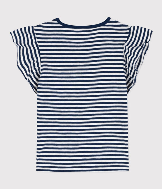 Camiseta de algodón a rayas para niña azul MEDIEVAL/blanco MARSHMALLOW