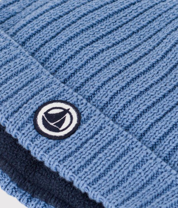 Gorro de punto tricotado con forro polar para beb&eacute; azul