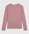 Camiseta de cuello redondo emblemática de algodón a rayas de mujer rojo SANGRIA/ MARSHMALLOW