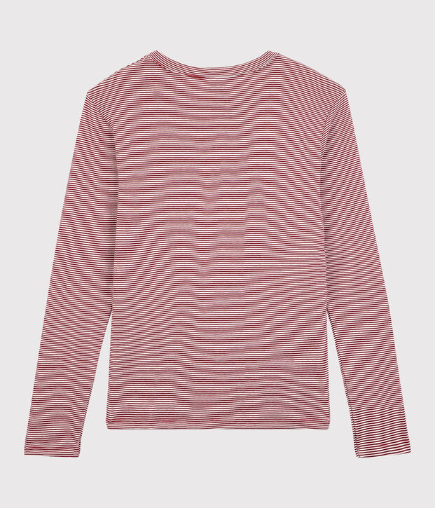 Camiseta de cuello redondo emblem&aacute;tica de algod&oacute;n a rayas de mujer rojo/blanco