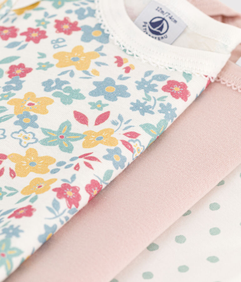 Juego de 3 bodis de manga corta de algod&oacute;n con flores variante 1