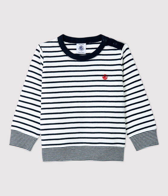 Camiseta de algodón de bebé. blanco MARSHMALLOW/azul SMOKING