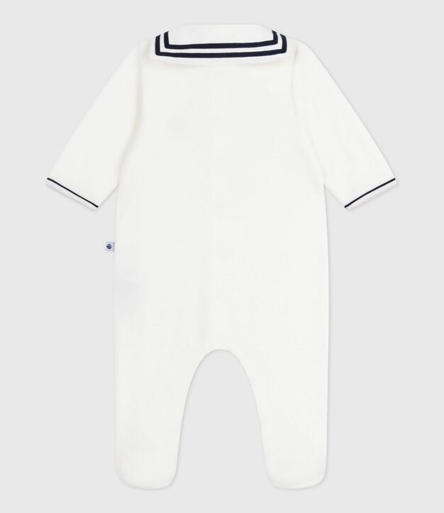 Pijama de beb&eacute; de Terciopelo liso con cuello tipo vareuse blanco