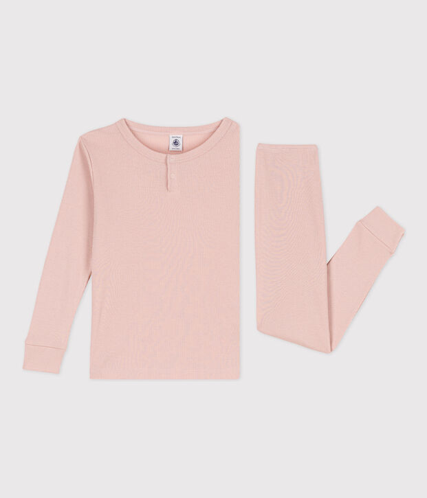 Pijama liso de algod&oacute;n y lyocell para ni&ntilde;o/ni&ntilde;a rosa
