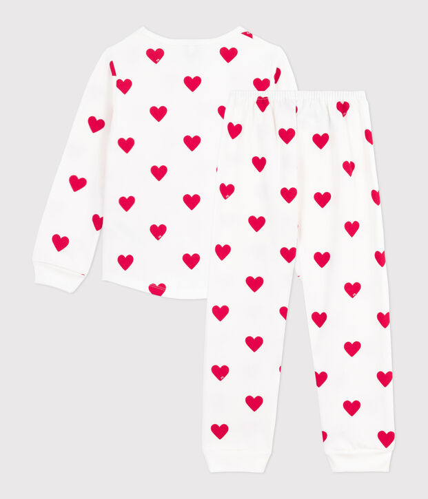 Pijama infantil de felpa con estampado de corazones blanco/rojo