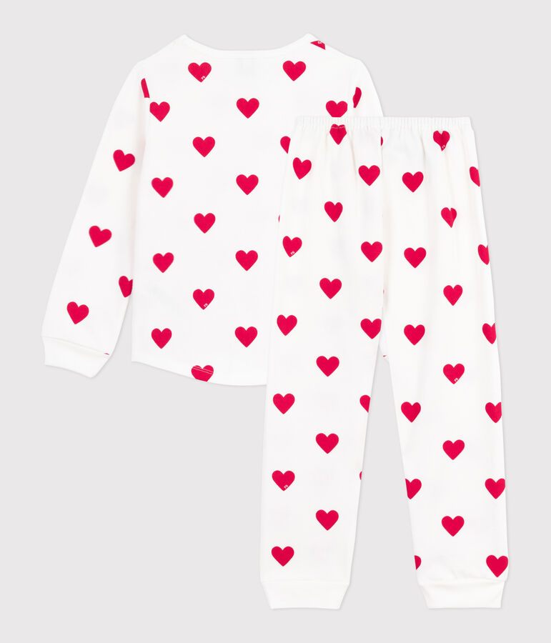 Pijama infantil de felpa con estampado de corazones blanco/rojo