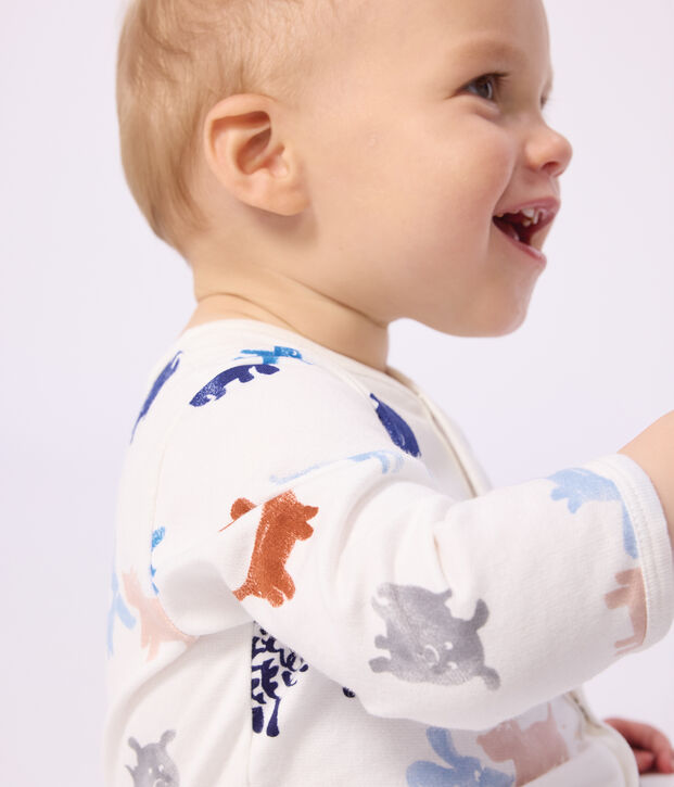 Pijama de mulet&oacute;n cepillado con estampado de perro para beb&eacute; blanco/multicolor
