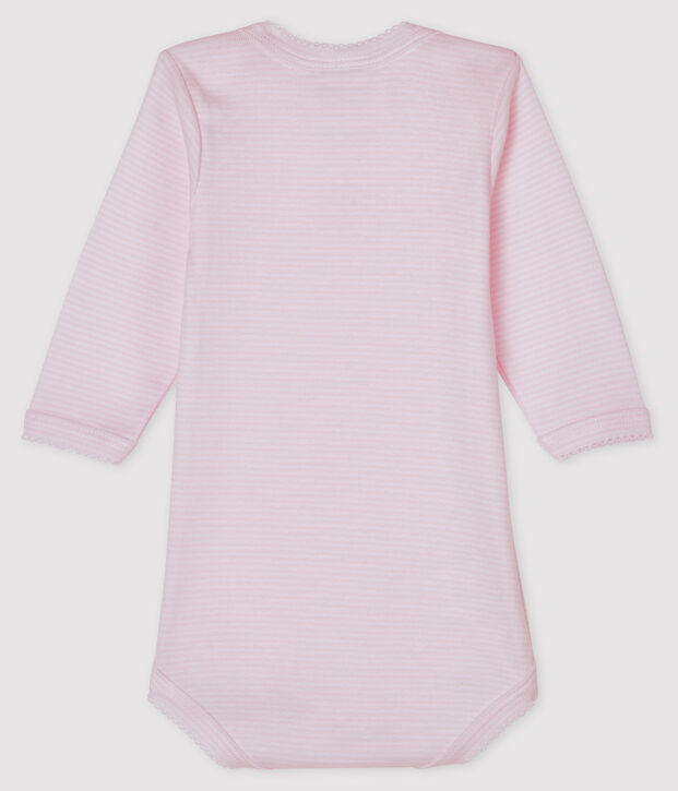 Bodi de manga larga para beb&eacute; ni&ntilde;a rosa/blanco