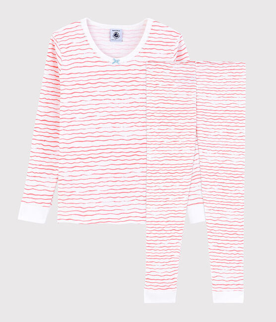 Pijama snugfit con estampado de olas rosas de algodón de niña blanco MARSHMALLOW/rosa GRETEL