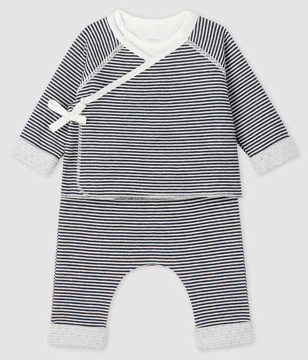 Conjunto de 3 piezas para beb&eacute; de t&uacute;bico azul/blanco