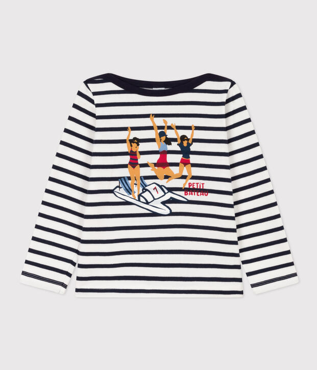 Marinera serigrafiada de algod&oacute;n grueso para ni&ntilde;a blanco/azul