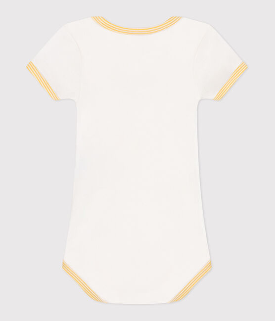 Body estampado de algodón de manga corta para bebé blanco MARSHMALLOW