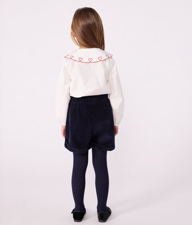 Blusa infantil lisa de manga larga de popelina de algod&oacute;n blanco