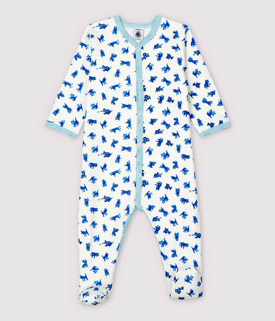 Pijama enterizo de gatitos de bebé de tejido tubular blanco MARSHMALLOW/blanco MULTICO