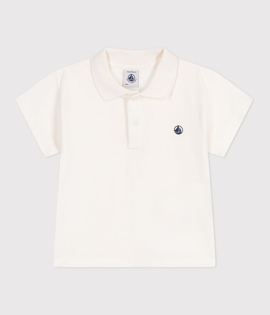 Polo liso de manga corta de algodón para bebé blanco MARSHMALLOW
